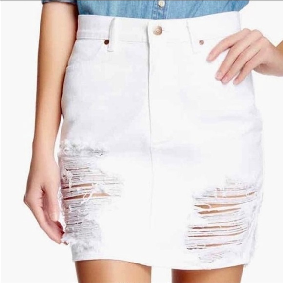 Pistola Denim Jean Dirty White Mini High-Waisted Distressed Skirt 26 Small - Picture 2 of 4